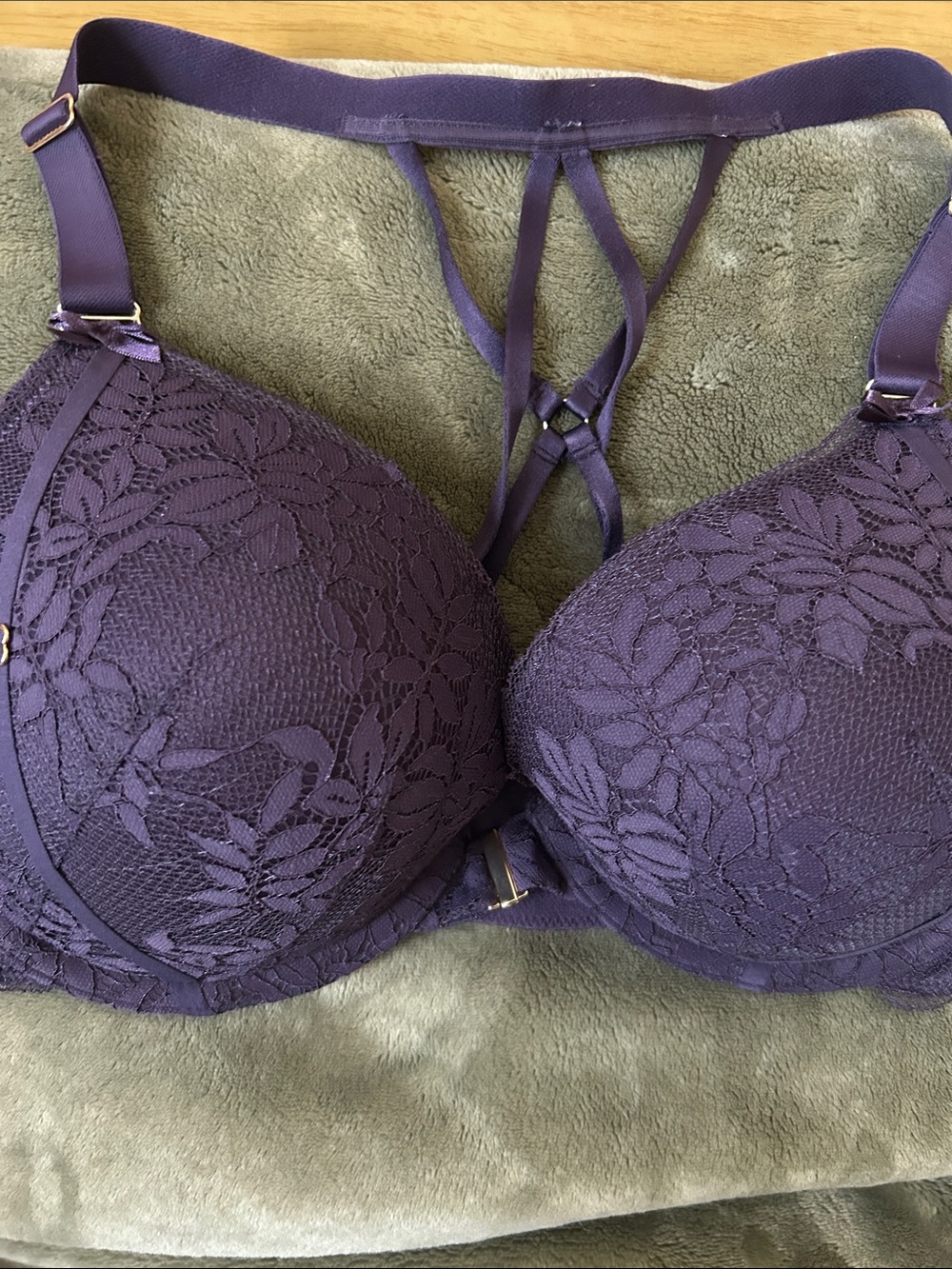 Cacique Lace Push-Up Bra in Deep Purple with Strappy Back